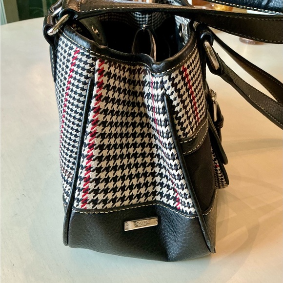 Equestrian Houndstooth Satchel Horsebit Print Black Faux Leather Chaps Handbag - Picture 11 of 14